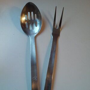 Stainless Steel Fork 12" And Slotted Spoon 12 1/2" Roys Slots For Hanging